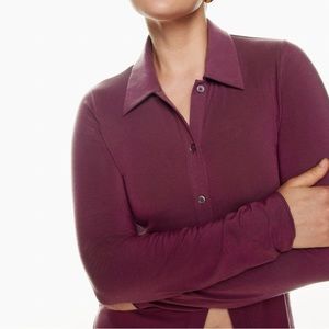 Wilfred Pose Long-sleeve Burgundy Button Down Shirt Soft Stretch Tencel Sz M